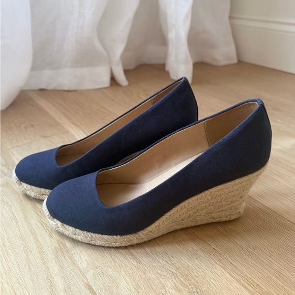 J. Crew Factory Classic Navy Espadrille Wedge Pumps - Women - Picture 3 of 7